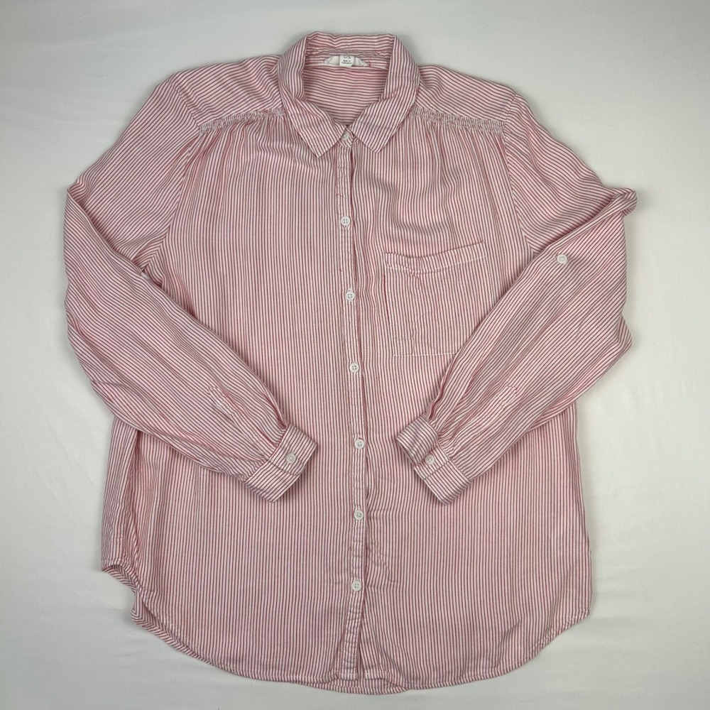 Beachlunchlounge Womens Red White Striped Button Down Roll Tab‎ Shirt Size L